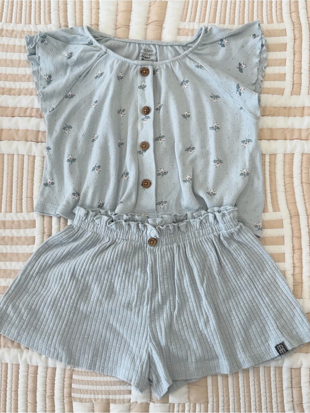 Modern Threads Girls' Light Blue Floral Button-Front Pajama Set